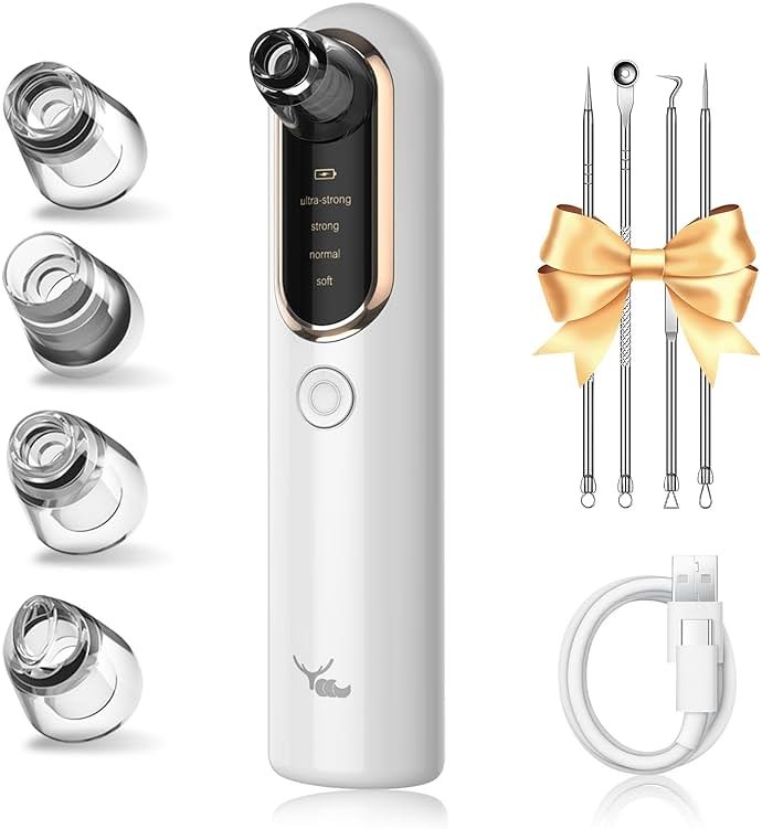 Yccu Blackhead Remover Vacuum Pore Extractor Black Head Remover for Face Blackhead Extractor Pore Vacuum Pimple Extractor Skin Tag Remover Tool Pore Cleaner with USB Charge 4 Modes 5 Suction Heads - Product Image