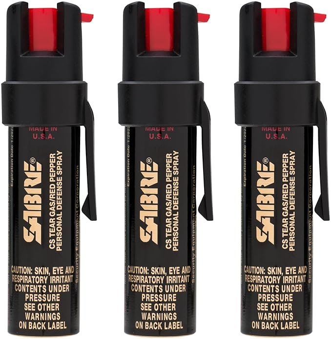 Sabre 3-in-1 Compact Defense Spray – Pepper Spray, Tear Gas & UV Dye, Max Police Strength, Belt Clip for Quick Access, 4X Longer Spray Time (Up to 13 Seconds), 0.67 fl oz, Secure & Easy Safety - Product Image