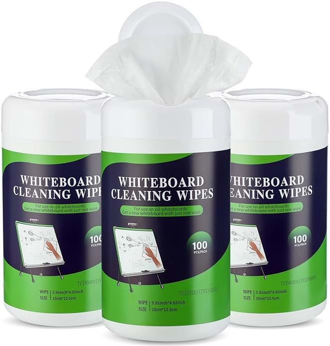 Threlaco 3 Pack Dry Erase Wipes 300 Pcs Whiteboard Cleaning Wipes Wet Whiteboard Cleaner Classroom Teacher Supplies, 100 Pcs Per Canister - Product Image