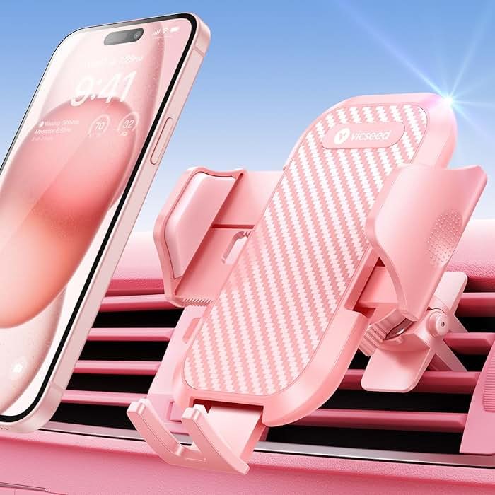 VICSEED Pink Phone Holder for Your Car [ Sturdy & Secure ] Air Vent Phone Mount for Car Hands Free Easy Clamp Cradle in Vehicle for iPhone Samsung Android Smartphone, Pink Car Accessories - Product Image