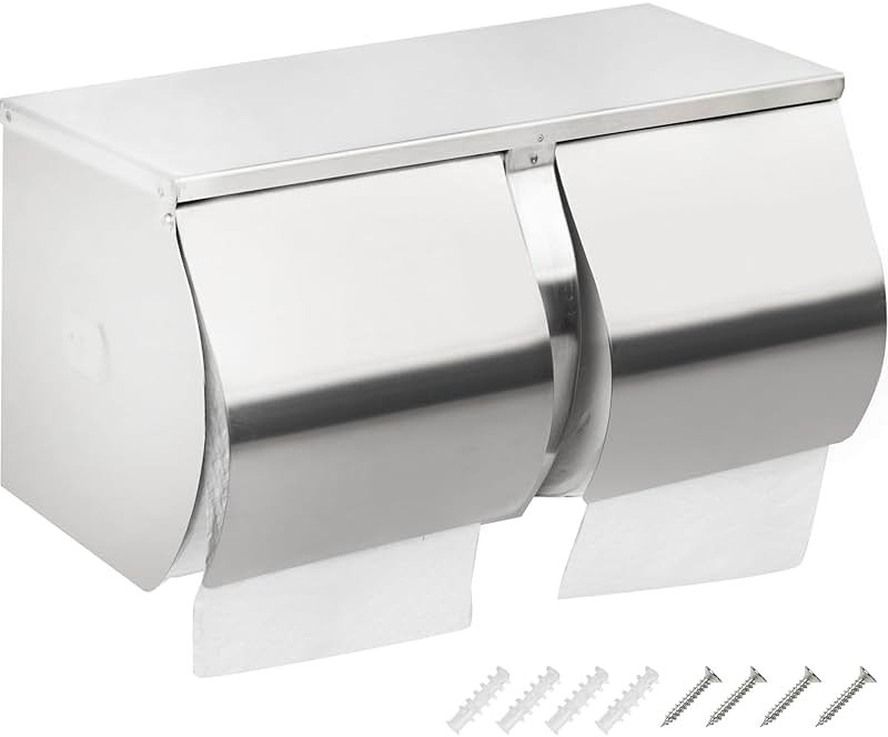 Desyeryamimi Double Roll Toilet Paper Holder Dispenser with Shelf Storage-Commercial 2-Roll Side by Side Stainless Steel Toilet Tissue Holder/Dispenser Wall Mount for Bathroom/Restroom-Brushed Finish - Product Image