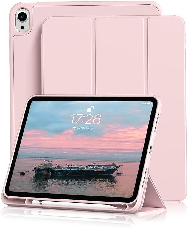 Kenke for iPad 11/10th Gen Case with Pencil Holder 11/10.9 inch 2025 A16/2022, Soft TPU Back Shell Hybrid Slim Trifold Stand Protective Cover Support Touch ID Auto Wake/Sleep (Pink) - Product Image