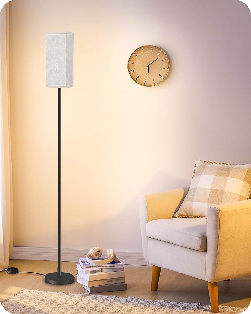 GOEBLESON 64.6" Floor Lamp, Pole with Foot Switch, Modern Standing Lamp Lampshade, Minimalist Freestanding Lamp (Bulb Not Included), for Living Room, Bedroom Office ETL Listed, Black and Beige E07LD05 - Product Image
