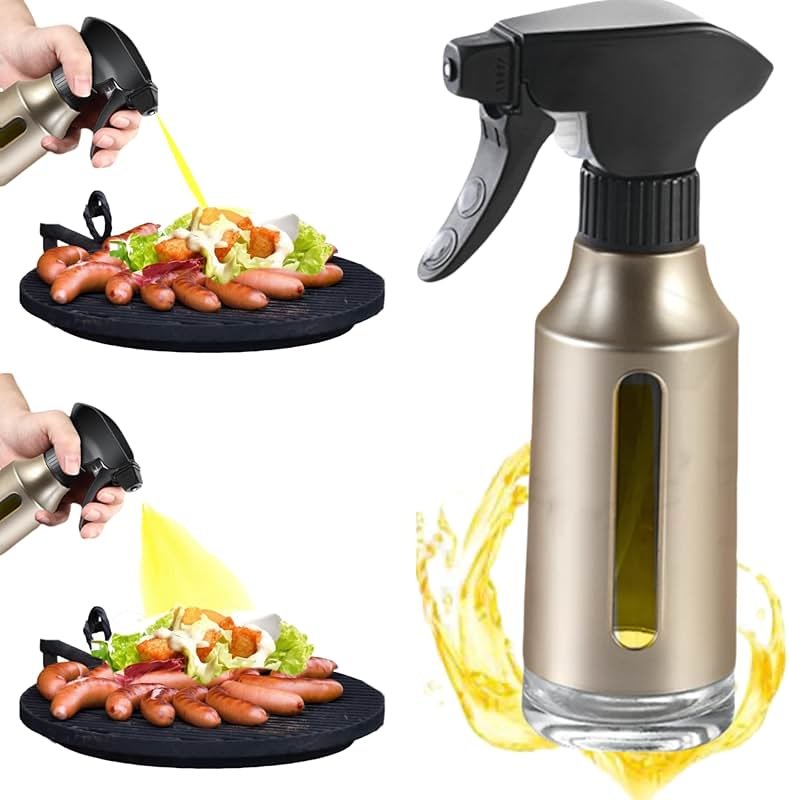 Oil Sprayer for Cooking, Olive Oil Sprayer, 180ml Oil Spray Bottle for BBQ, Roasting, Salad, Kitchen Gadgets Accessories for Air Fryer. Thick Glass, Fan mist, Strong Spray Force. (Classic, Gold) - Product Image
