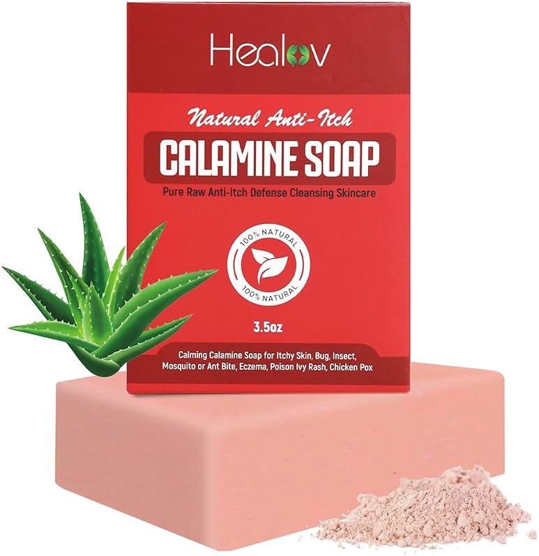 Calamine Soap Bar for Itching – All Natural Instant Itch Relief – Calming Calamine Soap for Itchy Skin, Insect Bite, Eczema, Ivy Rash, Chicken Pox – Pure Raw Anti-Itch Defense Cleansing Skincare - Product Image