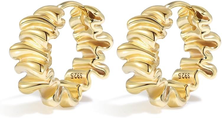 Gold Statement Earrings for Women Trendy, Chunky Gold Earrings Big Shell Wings Textured Dome Earrings Drop Earrings Hypoallergenic Earrings Lightweight Dainty Vintage Jewelry Gift - Product Image