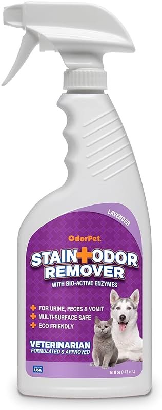 OdorPet Pet Stain Remover and Odor Eliminator - 16 Oz Ready To Use Spray, Non Staining, Professional Strength, Lavender Scent by Alpha Tech Pet - Product Image