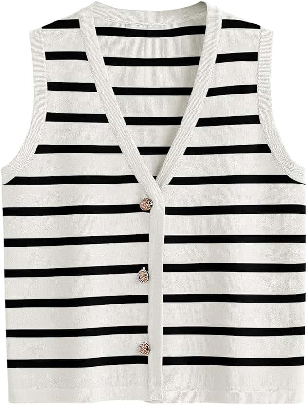 LILLUSORY Vest Tops for Women 2026 Summer Outfits Striped Sweaters Button Up Casual Blouses Jacket Fashion Clothes - Product Image