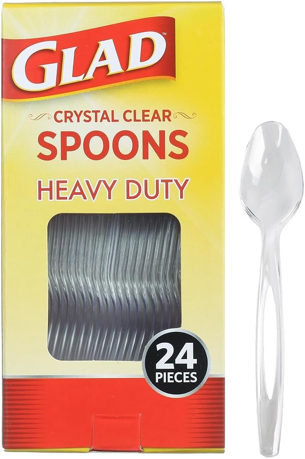 Glad Clear Plastic Spoons, Sturdy Disposable Plastic Cutlery for Parties, Events, Outdoor Meals, and Everyday Use, Clear Neutral Design Fits Any Table Setting, 24 Count - Product Image