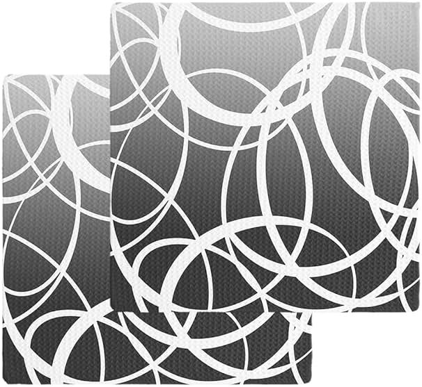 Geometric Gradient Grey Waffle Kitchen Dish Towels Set of 2,Super Absorbent & Quick Dry Hair Hand Bath Tea Golf Microfiber Soft Towel Cleaning Dish Washcloth,Modern Minimalist Abstract Circle 12"x12" - Product Image