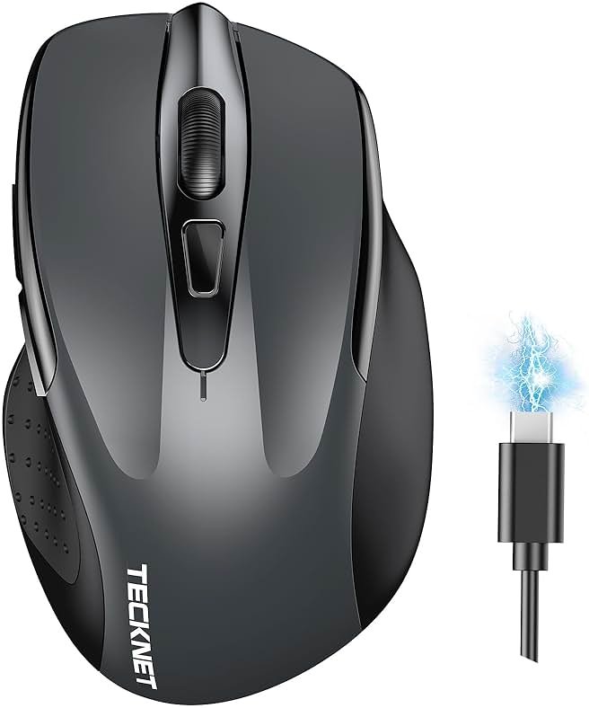 TECKNET Wireless Mouse (BT5.0/3.0 & 2.4G) Rechargeable 4800 DPI Silent USB A & Bluetooth Mouse 6 Buttons, Wide Compatibility - Grey - Product Image
