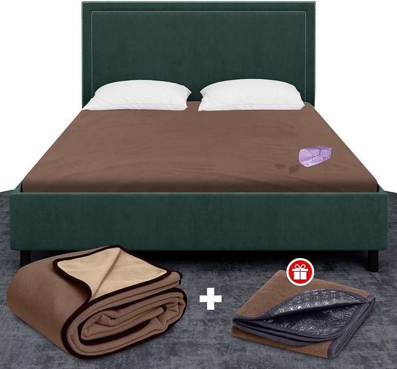Paw Buddies Premium Waterproof Blanket 80"x90" Velvet-Feel Reversible Throw – Leakproof, Machine Washable Bed & Sofa King Size Protector for Couples, Pets & Travel + Bonus Small Blanket - Product Image
