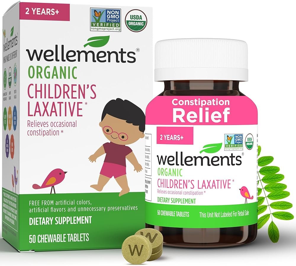 Wellements Organic Children's Laxatives for Constipation (50 Chewable Tablets) | Organic Senna Tablets for 2+ Kids | Non-GMO, USDA Organic, Gluten Free | Natural Laxatives for Constipation Relief* - Product Image