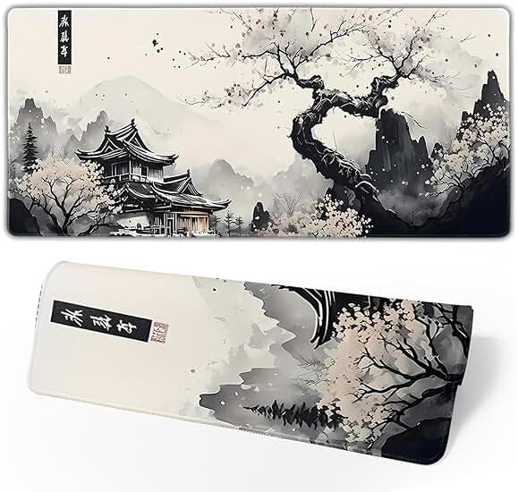 Japanese Mouse Pad, Large Japanese Desk Mat, XL Anime Gaming Keyboard Mat, Non-Slip Rubber Base, Big Extended Desk Protector for Home Office, 31.5”x11.8” - Product Image