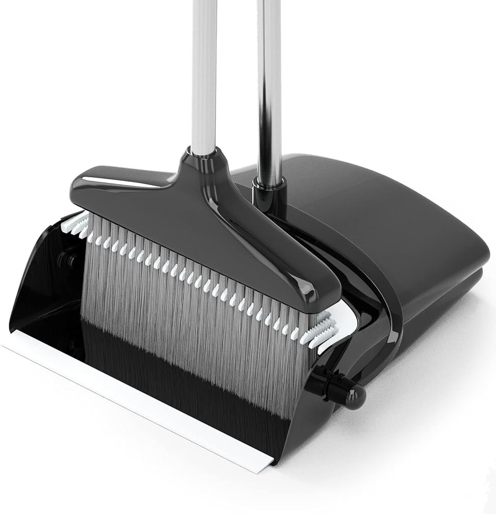 Broom with Dustpan Combo Set 54” Long Handle Household Dust Pan for Home Office Kitchen Cleaning （Black & Grey） - Product Image