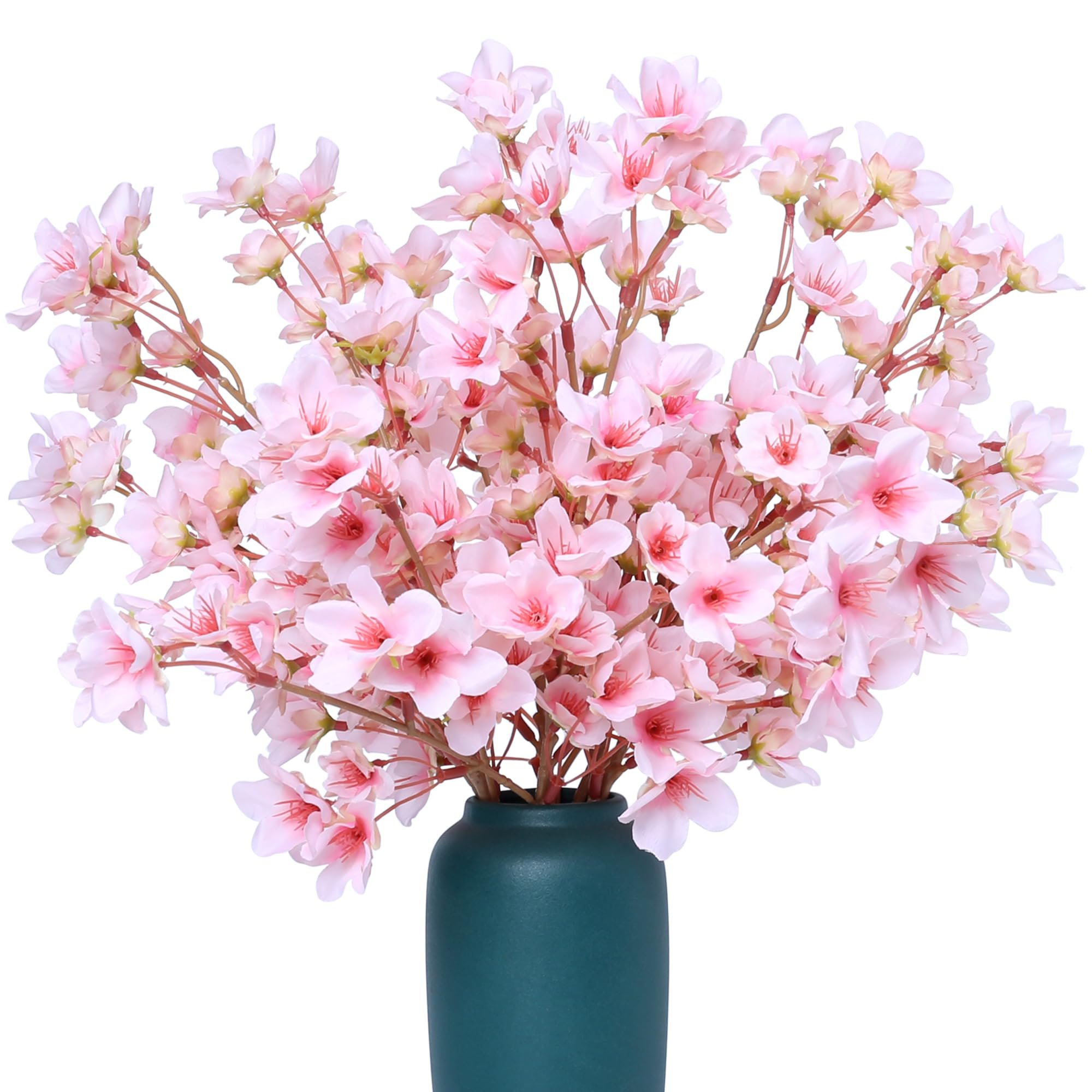 SITUMEIZI 6Pcs Artificial Cherry Blossom Branches Decor Fake Flowers Silk Spring Faux Flowers 16" Peach Bouquet for Home Wedding Bedroom Japanese Decoration DIY Table Centerpiece Arrangement(Pink) - Product Image