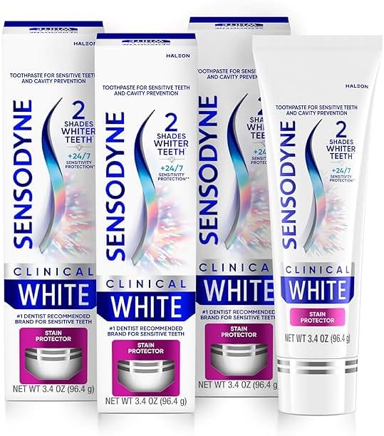 Sensodyne Clinical White Toothpaste Clinically Proven Whitening for Sensitive Teeth, Stain Protector, 3.4 oz x 3 - Product Image