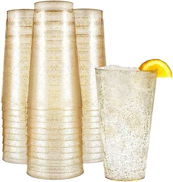 R-kay 16 oz Gold Glitter Plastic Cups For Party - 50 Pack Gold Plastic Cups - Hard Disposable Cups - Premium Heavy Duty Gold Cups - Disposable Cocktail Glasses - Party Cups (50 Pack, 16, ounces) - Product Image