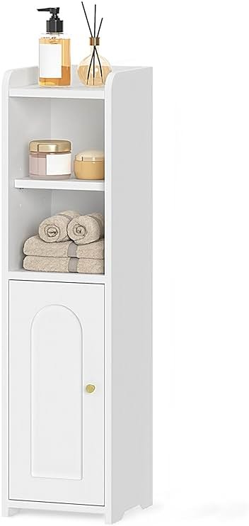 Hzuaneri Bathroom Storage Cabinet, Small Corner Floor Cabinet with Doors and Adjustable Shelf, Narrow Toilet Paper Cabinets, Bathroom Organizer for Small Spaces, White BC19703X - Product Image