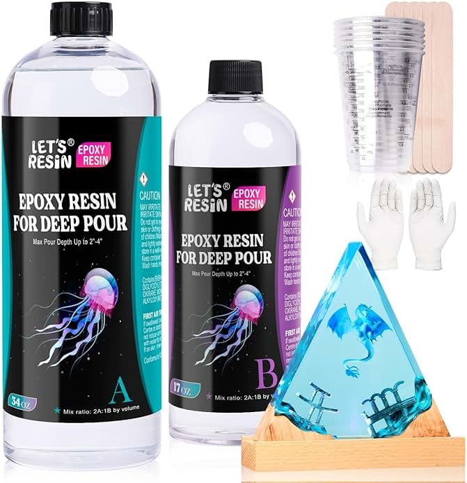 LET'S RESIN EPOXY RESIN Deep Pour Epoxy Resin, 51OZ 2-4 inch Clear Epoxy Resin Kit,Bubble Free Low Odor 2:1 Low Viscosity Casting for River Table,Wood,Flower Preservation, Art Crafts - Product Image