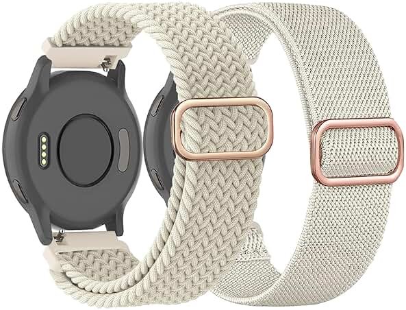 TUCOMO 2Pack Braided Stretchy Nylon Watch Bands Compatible with Garmin Venu 3S/ Venu 4 41mm/Venu 2S/Vivoactive 4S/Vivomove 3S/Forerunner 255S/265S, 18mm Loop Elastic Fabric Straps for Women Men - Product Image