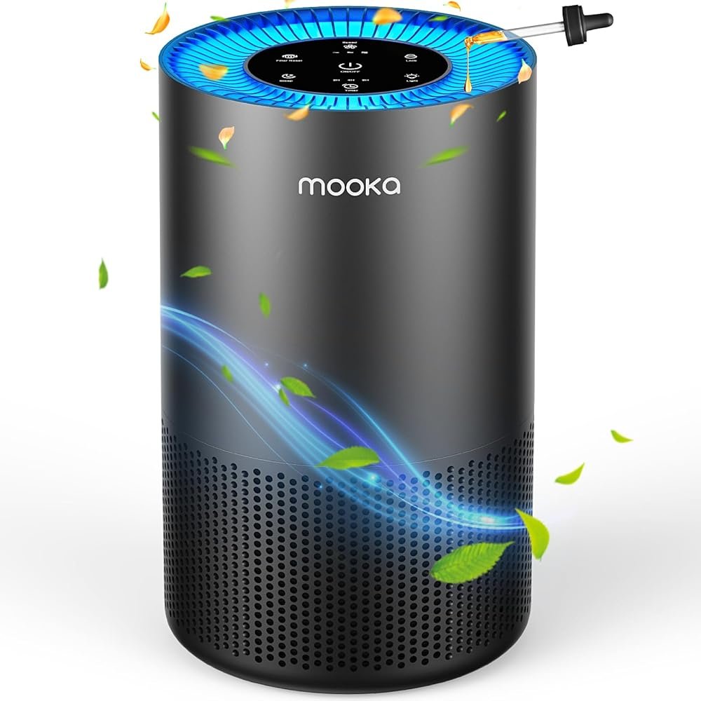 Air Purifiers for Home Large Room Pets Up to 1300 Sq Ft, MOOKA H13 True HEPA Air Purifier Cleaner with 360° Air Inlet, Fragrance, 13dB Air Purifier for Bedroom Wildfire Smoke Pet Dust Pollen (Black) - Product Image