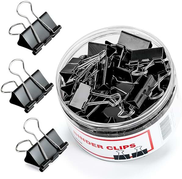 Binder Clips, 48 Pcs Medium Binder Clips, Kalerr Black Binder Clip Medium, 1.25 Inches Office Clip with Container, Paper Binder Clip Office Supplies, Paper Clamps Bulk for Office, Home, School - Product Image
