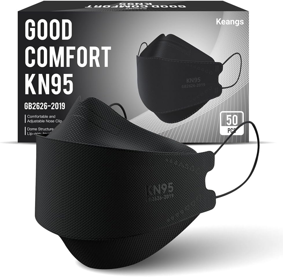 Keangs KN95 Face Masks 50 Pack, Soft and Comfortable Disposable Face Masks for Adults And Teens, Black - Product Image