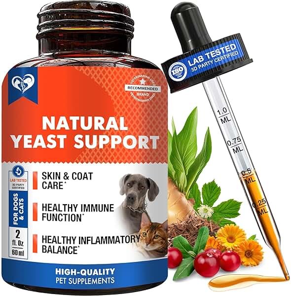 Natural Cats & Dogs Yeast Infection Anti Itch Treatment - Itchy Ears, Skin & Allergy Symptoms Relief - Reduces Inflammation & Relieves Irritation - Herbal Medicine Supplement Drops - Product Image