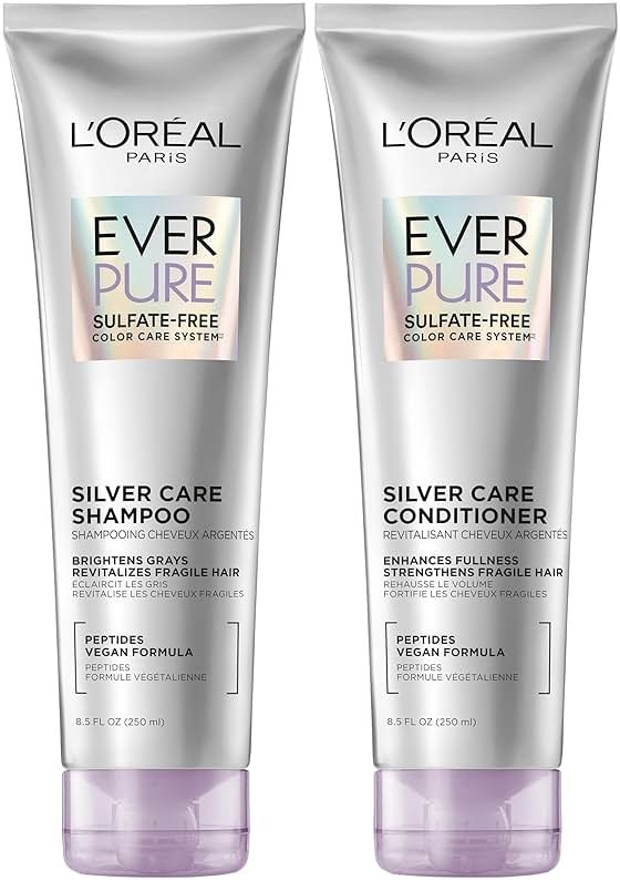 L'Oreal Paris EverPure Silver Care Sulfate Free Shampoo and Conditioner Set, Nourishing Vegan Formula with Peptides for Brightening Gray Hair, 1 Kit - Product Image