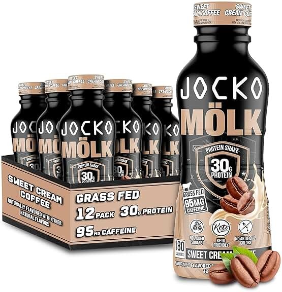 Jocko Fuel Mölk 30g Grass Fed Protein Shakes - No Added Sugar Protein Drinks KETO Friendly - Ready to Drink 12 FL Oz (Pack of 12) Sweet Cream Coffee - Product Image