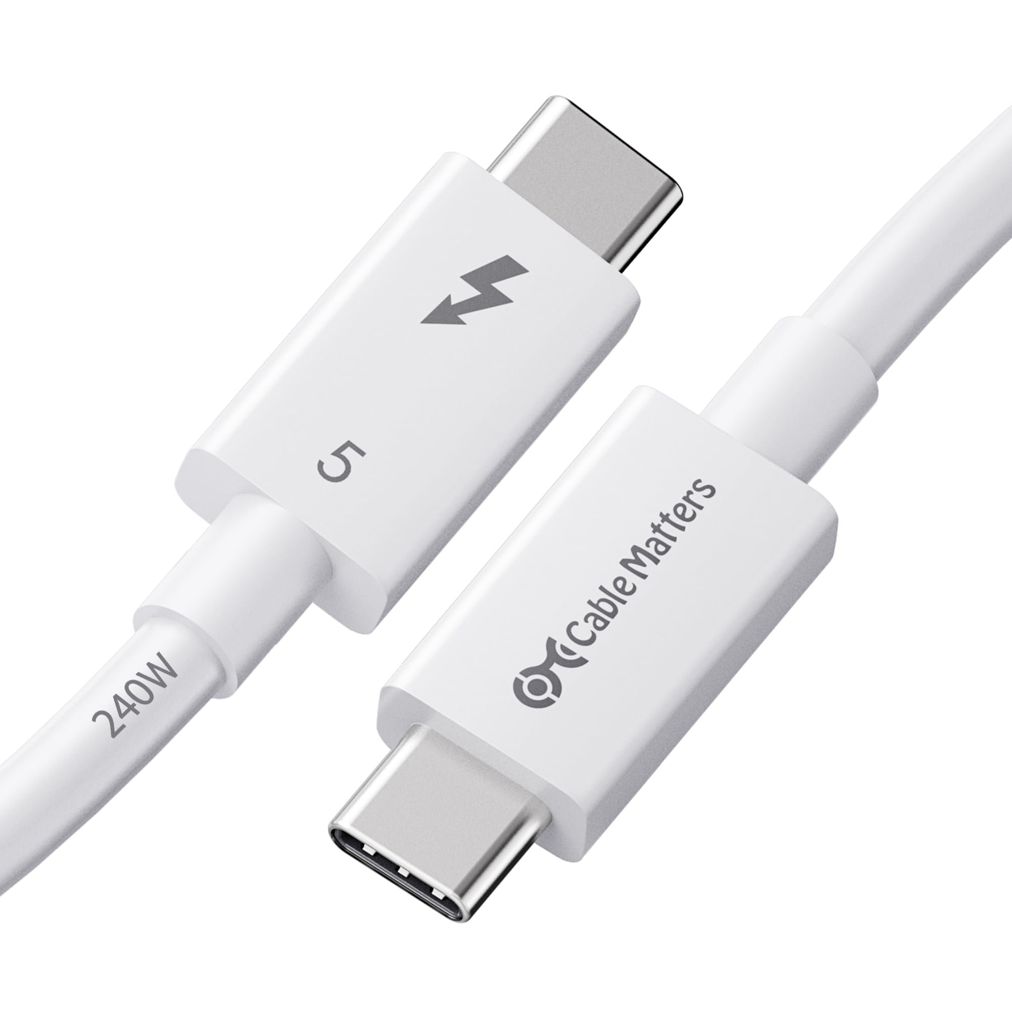 Cable Matters [Intel Certified] 80Gbps Thunderbolt 5 Cable with up to 120Gbps Bandwidth Boost and 240W Charging - 1m / 3.3ft, Compatible with Thunderbolt 4, USB4, and USB C, White - Product Image