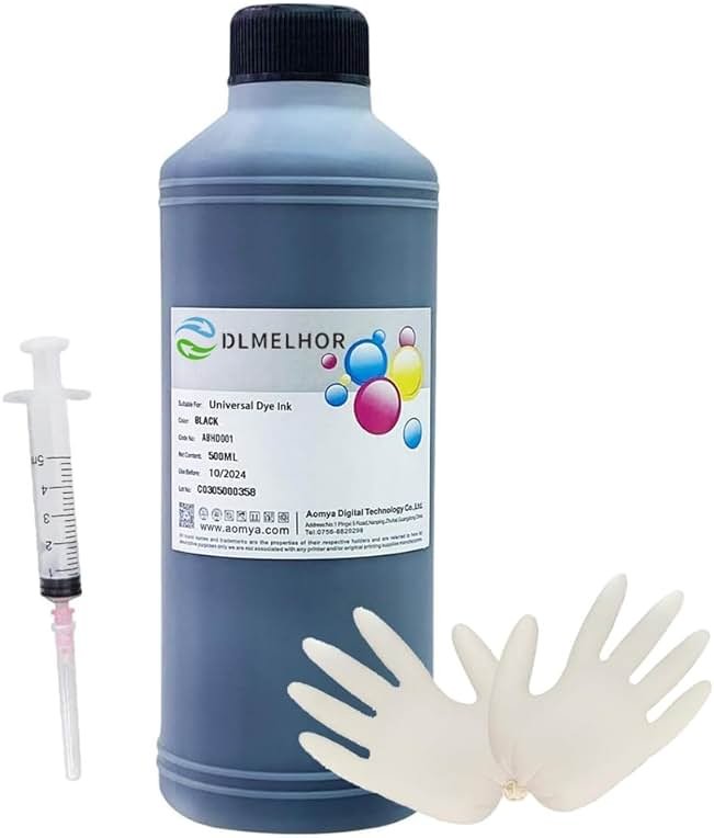 DLMELHOR Ink Refill Kit 500ml Black Universal Dye Bulk Ink Refill Kit for HP Canon Epsn Brother Lexmark Samsung Dell Kodak Inkjet Printers Compatible Cartridges Refillable Cartridge CISS CIS System - Product Image