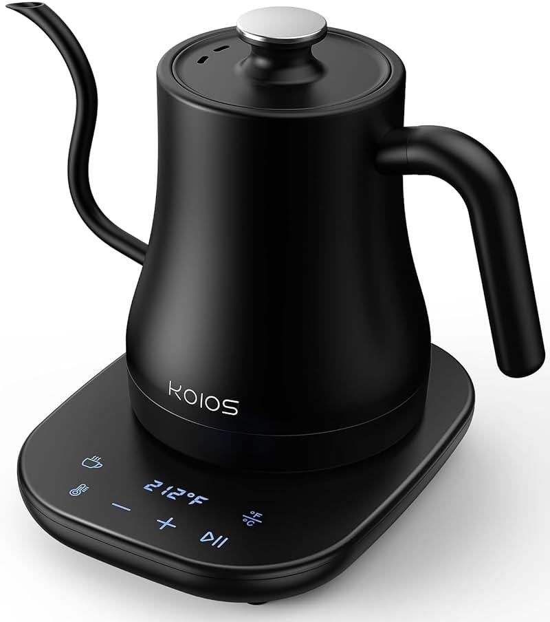 KOIOS Gooseneck Electric Kettle with ±1℉ Temperature Control & Mute Mode, 0.8L Pour Over Kettle for Coffee & Tea, 1200W Quick Heating Stainless Steel Water Boiler with 4Hrs Keep Warm, Matt Black - Product Image