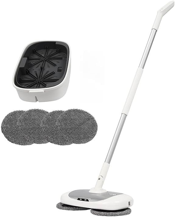 Cordless Electric Mop Floor Cleaner Machine with a Cleaning Bucket Lightweight & Rechargeable Floor Scrubber for Cleaning Silver & White - Product Image