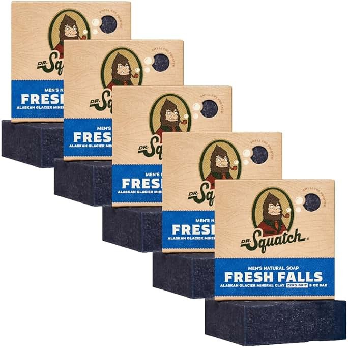 Dr. Squatch Natural Men’s Bar Soap - Cold Process Body Soap Bar with Natural Oils - Gifts for Men - Fresh Falls (5 oz, 5-Pack) - Product Image