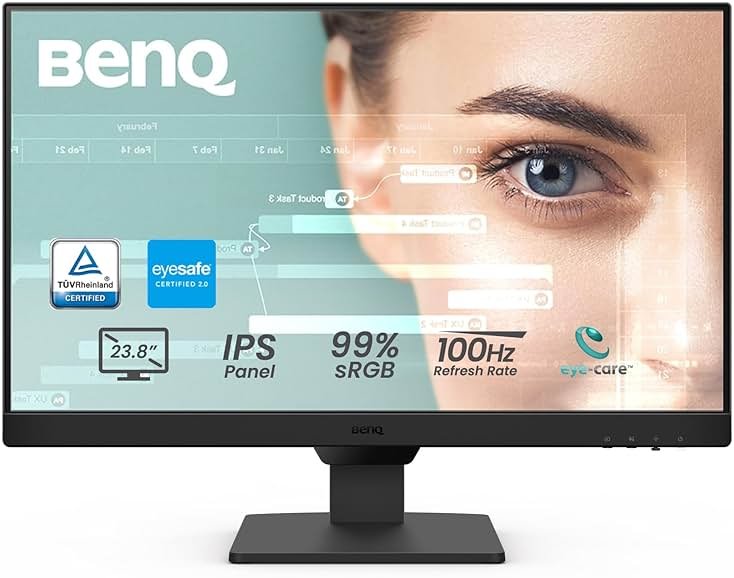 BenQ GW2490 24" Computer Monitor 100Hz FHD 1920x1080p IPS Eye-Care Tech VESA Mount Thin Bezel Low Blue Light Adaptive Brightness Wall Mount Built-in Speakers DisplayPort HDMI Port2 - Product Image
