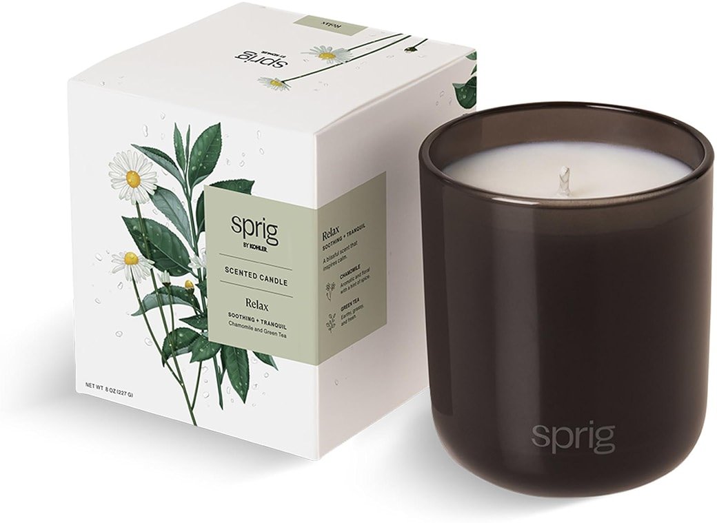 Sprig by Kohler Relax Aromatherapy Candle with Chamomile and Green Tea, 100% Natural Soy-Coconut Wax, Soothing and Tranquil Scent, Gift for Holidays, 8 oz - Product Image