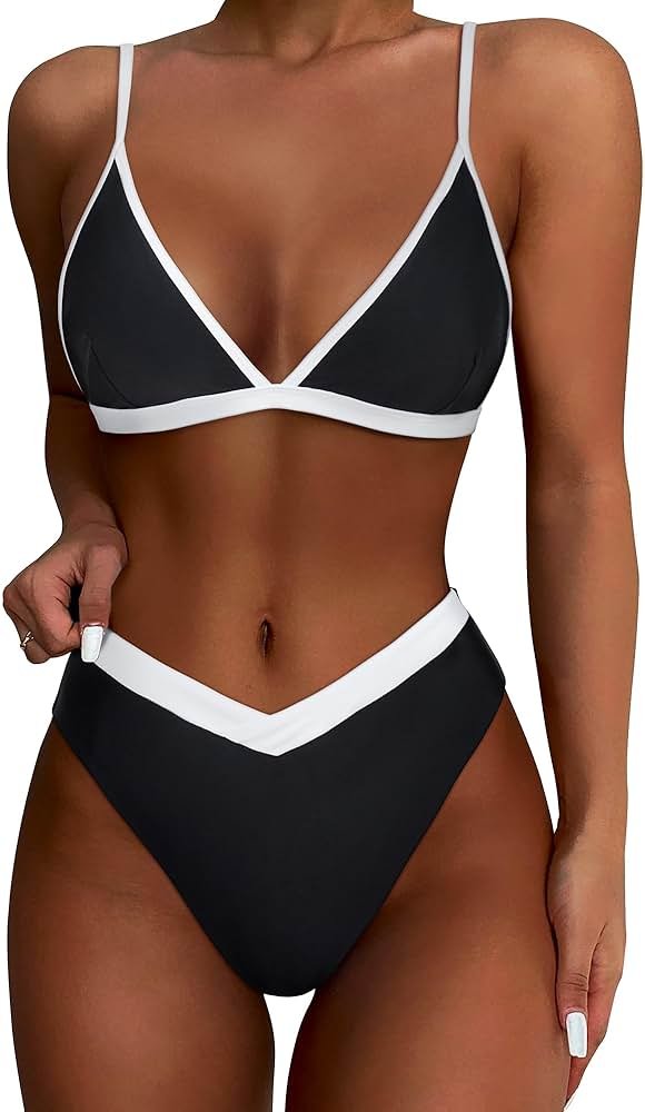 SUUKSESS Women Triangle High Cut Bikini Sets Sexy High Waisted 2 Piece Swimsuit - Product Image