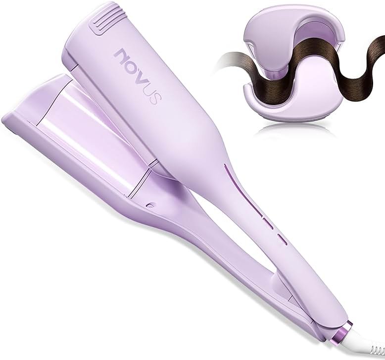 NOVUS Curling Iron Hair Crimper Waver - 1.4 Inch Anti-Scald Waves Curling Wand, Ionic Deep Waver Hair Curler Tool with Ceramic 2 Barrel for All Hair Types, Auto Shutdown Protection - Product Image
