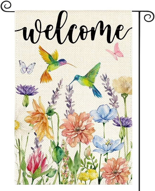 AVOIN colorlife Hummingbird Spring Flowers Garden Flag 12 x 18 Inch Double Sided, Seasonal Welcome Yard Outdoor Flag - Product Image