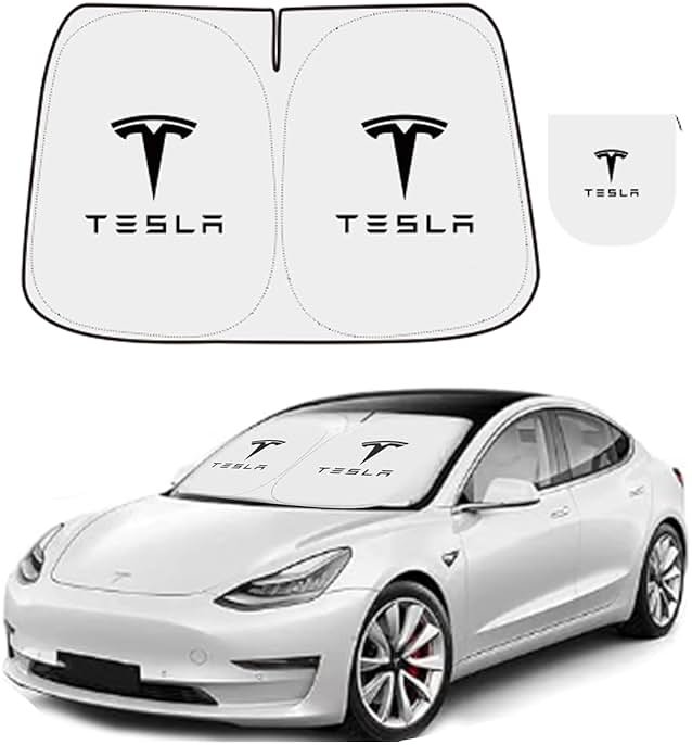 300T Sunshade for Tesla Model Y Model 3, Car Accessories 2026 for Tesla, Front Window Sunshade with Organizer Bag, Gifts for Tesla Owners - Product Image