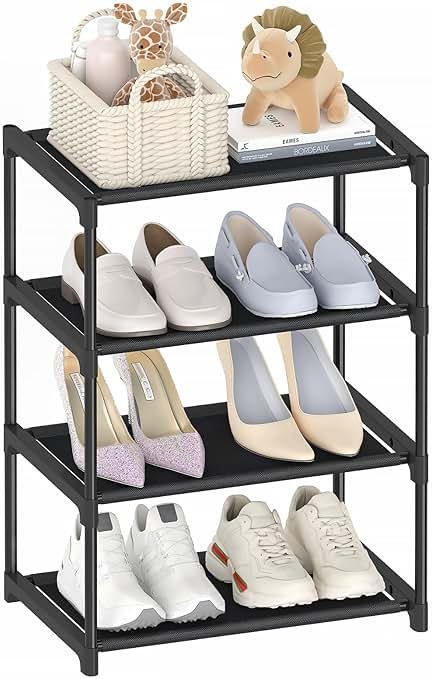 Autonomier 4 Tier Extra Small Shoe Rack (16.3" Wide), Narrow Stackable Kids Toddler Adult Shoe Storage Organizer Shelf for Closet Floor Entryway Bedroom, Space Saver Shoe Rack Organization Shelves - Product Image