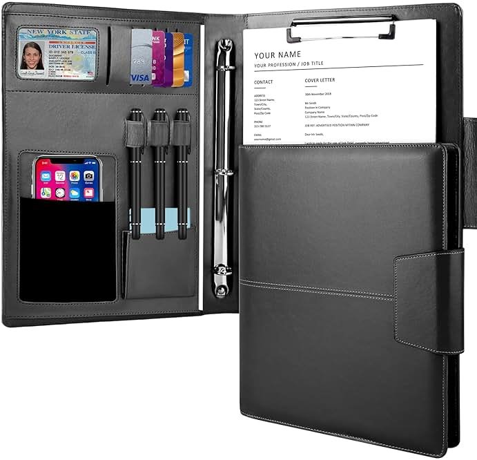 TESRAB 3 Ring Portfolio Binder Folder Faux Leather Padfolio Business Portfolio Organizer A4 Letter Size with Strong Magnetic Closure for Meeting,Presentation,Traveling,Wedding - Product Image