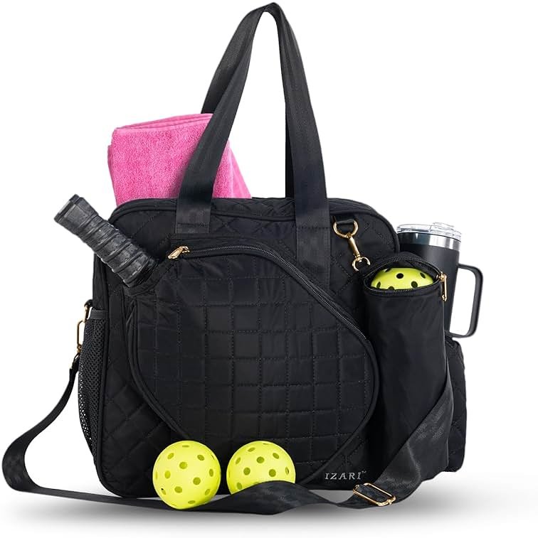 IZARI Designer Pickleball Bag For Women With Fence Hook | Original Stylish Quilted Sports Bag for Pickle Ball with Ball Bag - Product Image