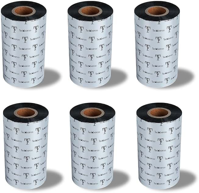 6 Rolls 4.33" x 984' Premium Enhanced Wax Thermal Transfer Ribbon, 110mm x 300m Black Industrial Barcode Label Printer Ribbon - Compatible with Zebra, TSC, GoDex, Citizen, 1" Core - Product Image