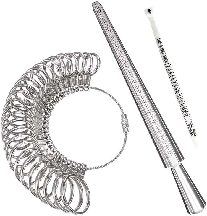 Meowoo Ring Sizer Measuring Tool Set, Ring Gauges with Finger Sizer Mandrel Ring Sizer Tools for Jewelry Sizing Measuring, 4 pcs, Silvery - Product Image