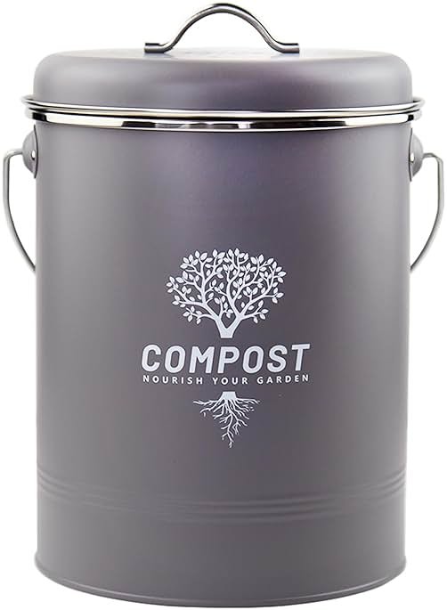 Holismo Kitchen Countertop Compost Bin, Odor Resistant Indoor Compost Bin with Lid and Charcoal Filter, Rust Resistant Coated Compost Bucket, Compost Container, Gray - Product Image