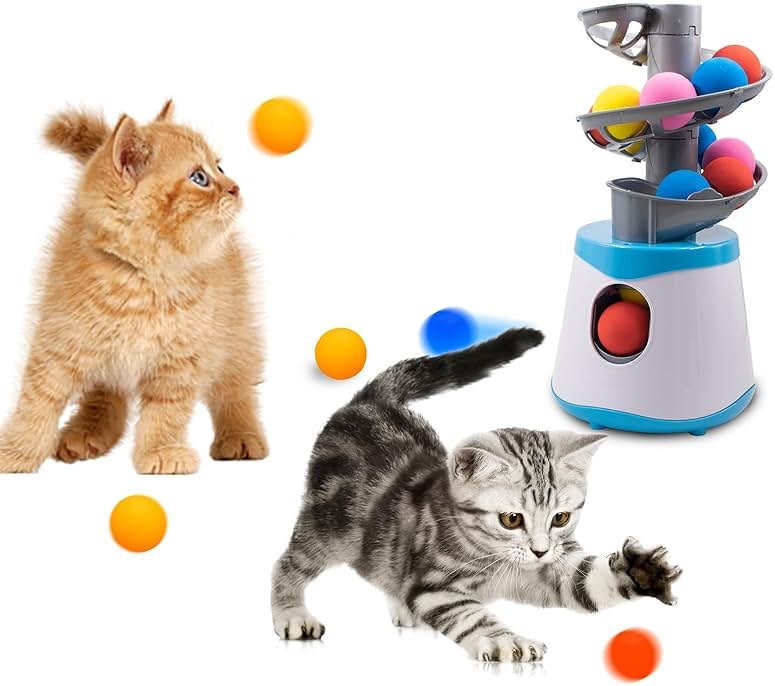 KeaJuidy Automatic Ball Launcher for Small and Medium Cats, Interactive Cat Toy Base Ball Throwing Machine Mental Stimulation Toys for Cats Enrichment Toy for Indoor Outdoor Use, 16 EVA Balls Included - Product Image