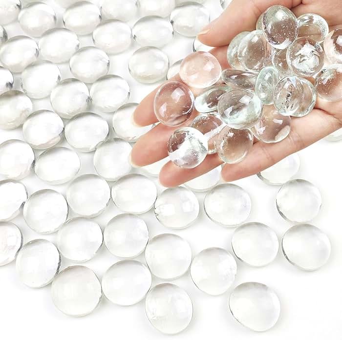 FANTIAN 1 lb Clear Glass Beads for Vase Filler,100 Pcs Glass Pebbles Stones | Clear Flat Glass Marbles Rocks for Vase Flower Candle Craft Aquarium Bird Bath Wedding Centerpiece Fire Pit Home Decor DIY - Product Image